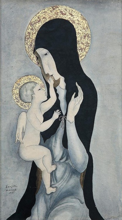 La Vierge  -  Tsuguharu Foujita  1951 Japanese 1886-1068Watercolour, glod and ink on paper