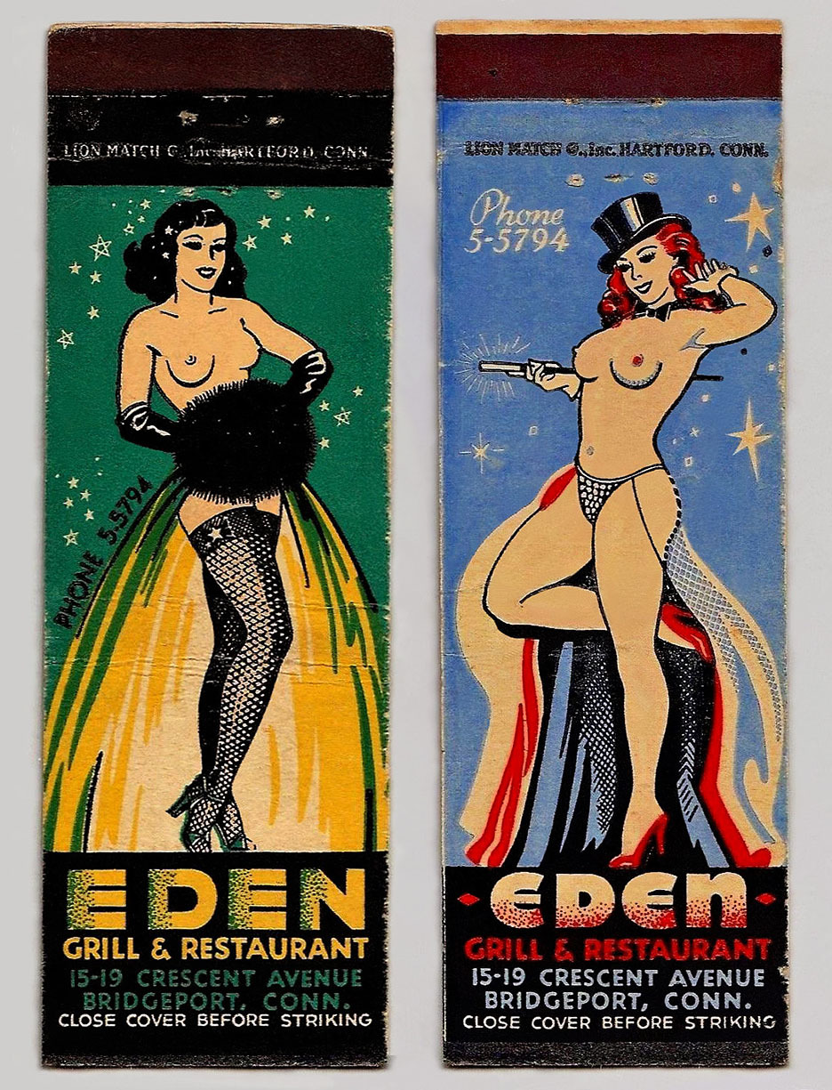 STRIKING SHOWGIRLS and GOOD EATS!Vintage 50’s-era matchbook from the “EDEN Grill