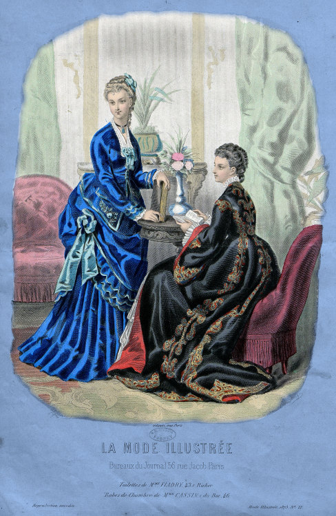 La Mode illustrée, no. 21, 25 mai 1873, Paris. Toilettes de Mme Fladry. 43, r. Richer. Robes de Cham