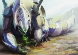 endivinity: Honestly, Aggron’s Pokedex entries are so cute. Huge metal dinosaur with the capability to eat a tank? Nahh she’s planting trees because there was a landslide on her mountain and she likes it to look pretty and nice. This is Titan, my