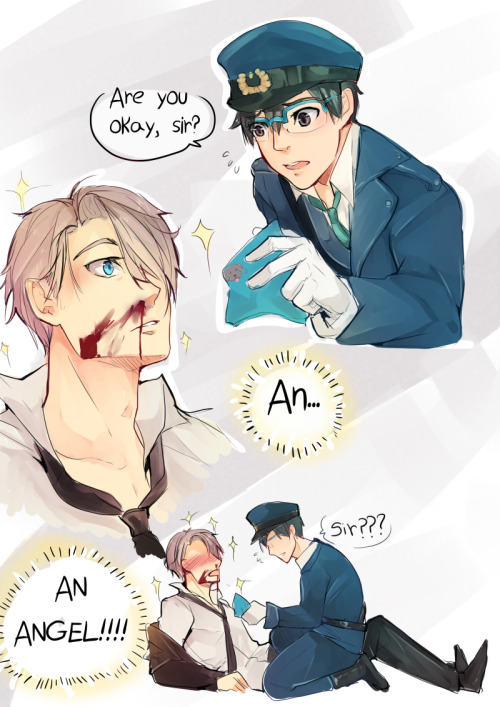 crimson-chains:  MORE OF THE MAFIA AUVictor is already love struck XDOfficer Katsuki has no idea the injured man before him is actually mafia boss Nikiforov!PREVIOUS - NEXT