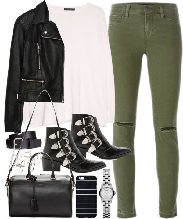 Outfit with khaki jeans by ferned featuring Yves Saint Laurent
MANGO long sleeve shirt, 13 AUD / Zara biker jacket, 130 AUD / J Brand skinny jeans, 175 AUD / Toga black leather boots, 690 AUD / Yves Saint Laurent bag, 2 615 AUD / Marc by Marc Jacobs...