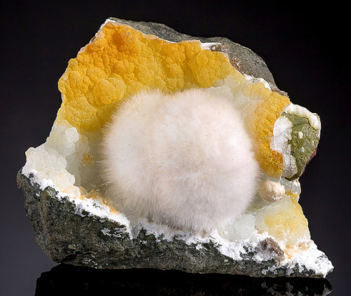 Okenite on orange-stained Zeolite matrix - From the Pune District (Poonah District), Maharashtra, In