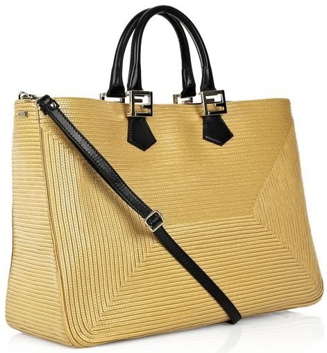 Fendi twins woven raffia shopper.