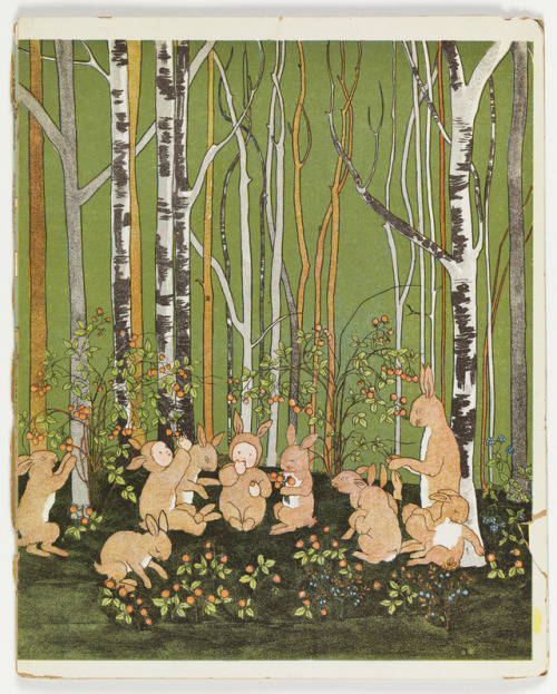 Sibylle von Olfers, book illustration “Rabbits and Babies eating Berries”, 1900-1920. Via Cooper Hew