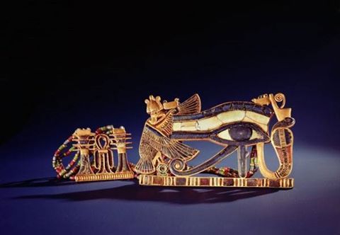 Djed Pillar Pectoral And Wadjet Eye Pectoral, From The Tomb Of Tutankhamun, Gold Cloisonne With Glass