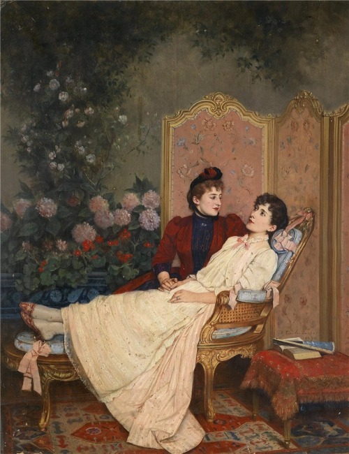 secretlesbians:Female Affection in the Work of Auguste ToulmouchePart 1: The Daydreams, 1890.