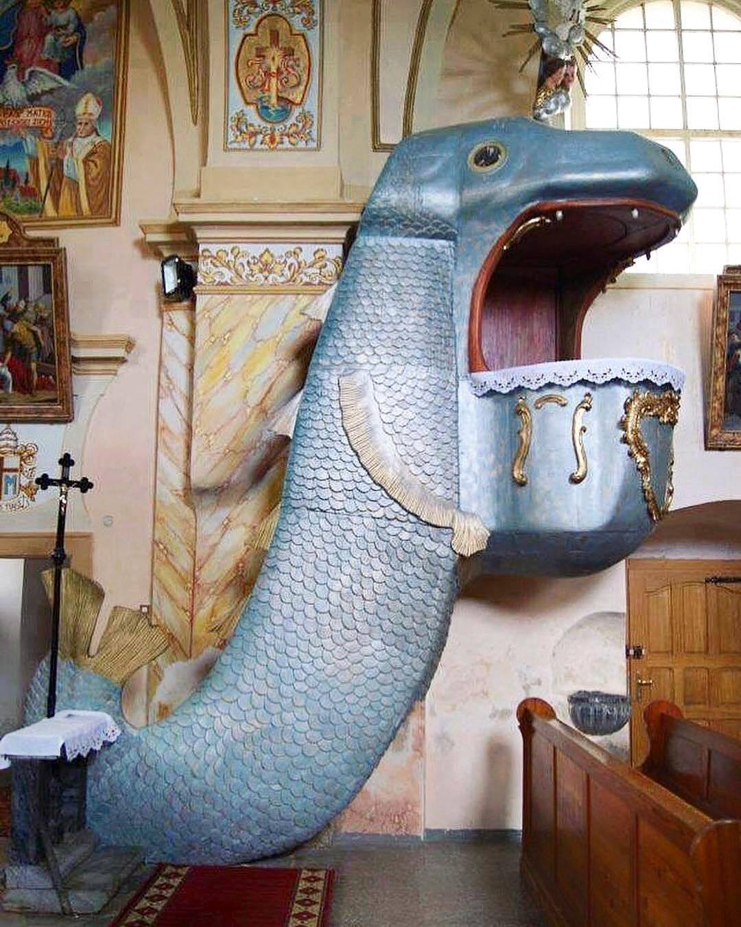 atreodeco:Sea Serpent Baroque Pulpit from a parish church in Dobroszów, a village