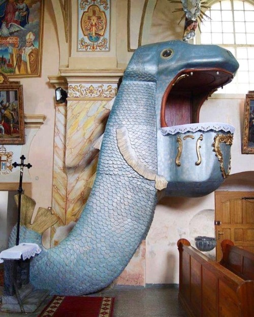 atreodeco:Sea Serpent Baroque Pulpit from a parish church in Dobroszów, a village in in south-wester