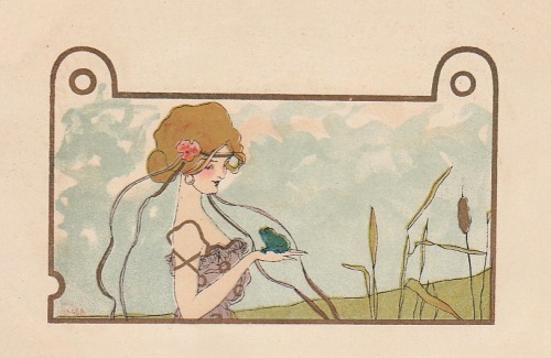 Vintage post card.1901.Série de six cartes postales.Art by Raphaël Krichner.(Nini Hager)