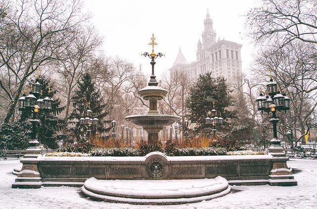 savvydarling:  New York Winter - City Hall Fountain in the Snow— by Vivienne Gucwa