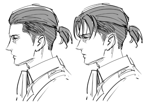  At today’s “Attack on Oyama” event, Isayama was asked “What would another hairstyle for Captain Levi look like?” He answered with “He would keep the undercut but grow out the hair, and then tie it up.” Needless