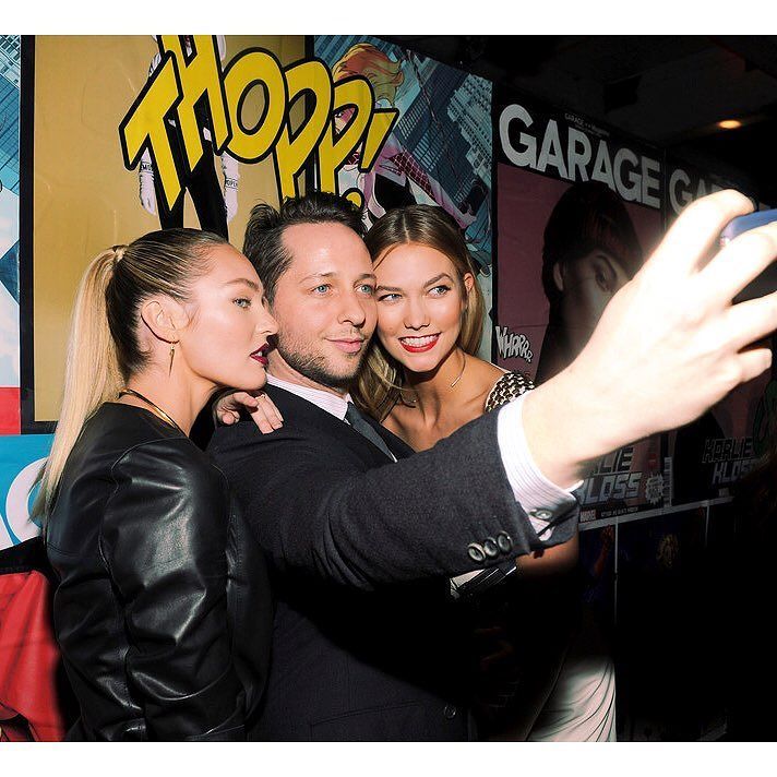 Selfie-ing with these two📸 @derekblasberg @karliekloss @garage_magazine by angelcandices