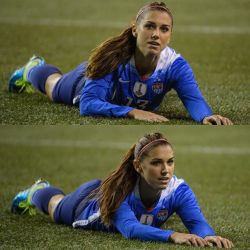 alexmorganisthebestuniverse:      How does one look so good while being on the ground after a fall?? Lord have mercy #AlexMorgan #Talex 