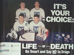 hockey-time-machine: The Whalers are just oh so enthusiastic about posing for anti-drug ads