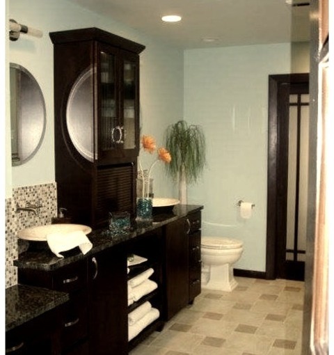 Transitional Bathroom - BathroomInspiration For A Sizable Transitional Bathroom Remodel Featuring Blue