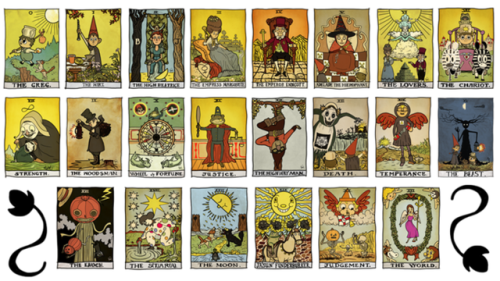 beatriceoftheday:Over the Garden Wall themed tarot deck, created by artist Chris Smith, also known