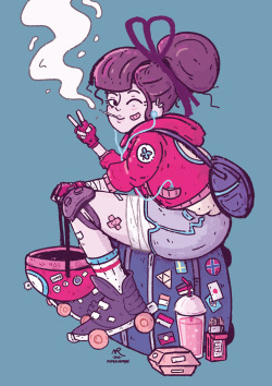 paperwombat:  Roller Derby Skater in transit