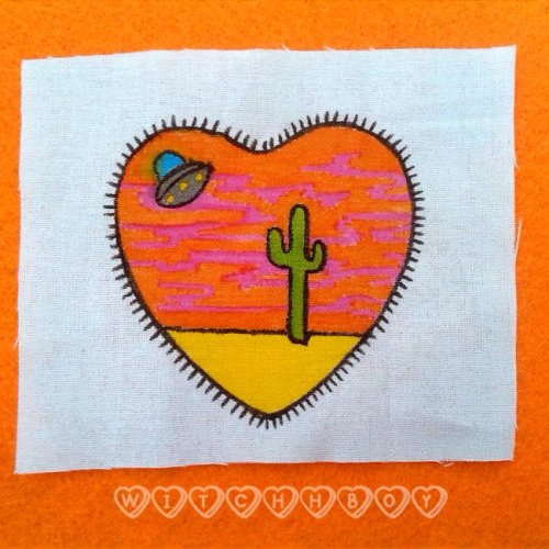 witchhboy: UFO Desert Road Trip hand drawn patch, available on etsy and storenvy. Free postage on al