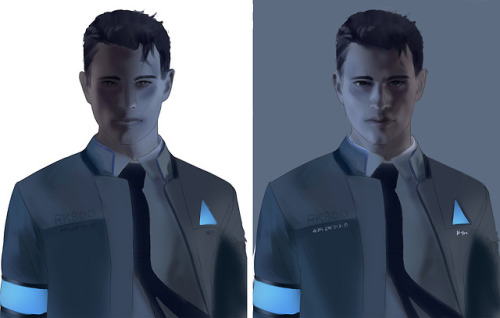 Process of the Connor (Detroit: Become Human) painting I just finished - final result is here!