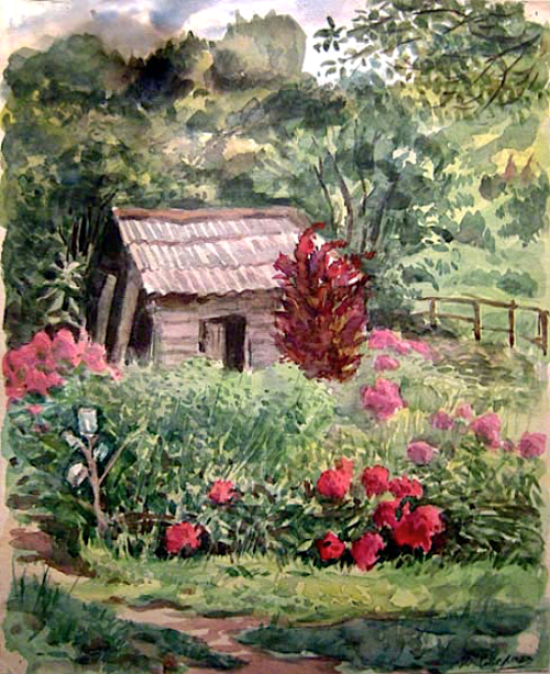 “Datcha” artist`s summer house, 1950 by Yurij Wladimirovich Severin, watercolour.