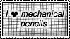 a stamp with a black and white grid background. the text reads 'i love mechanical pencils.