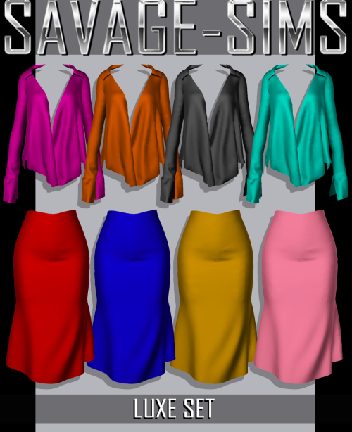 -LUXE SET- ( Patreon Exclusive - 2 items)Luxe Top: A draped and collared satin blouse. (20 swatches)