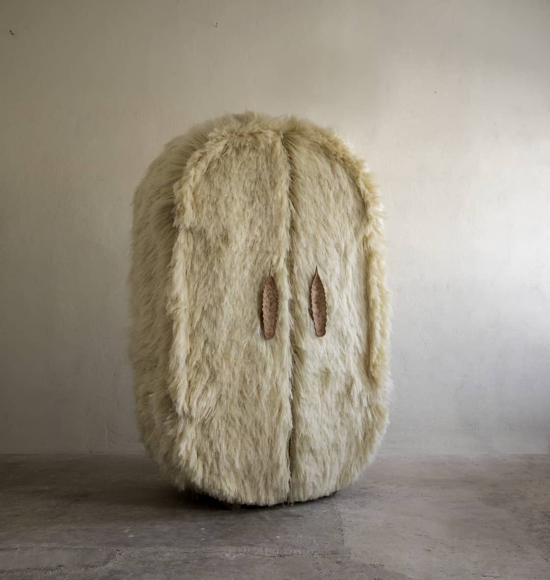 tinaseh:Furry Agave Fiber, Birch Plywood, and Hand Carved Maple Cabinet by Fernando