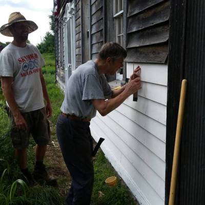 Siding!!! First new siding on the facade since 1825! (No fear, this is As Authentic As Possible.) (at Laughing Earth)