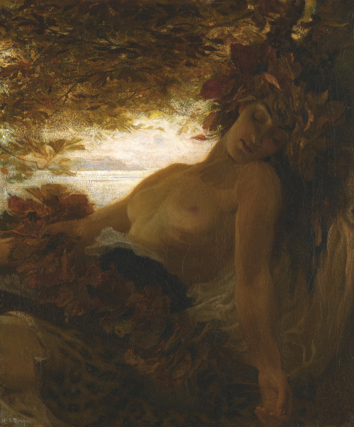 mysteriousartcentury:Herbert James Draper (1863-1920), Autumn, oil on canvas, 69 x 57 cm. In a priva