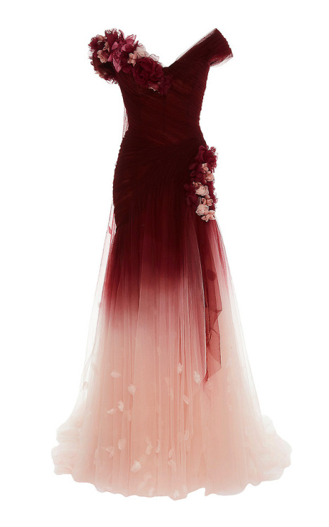 chandelyer:MARCHESA off the shoulder ombré dress