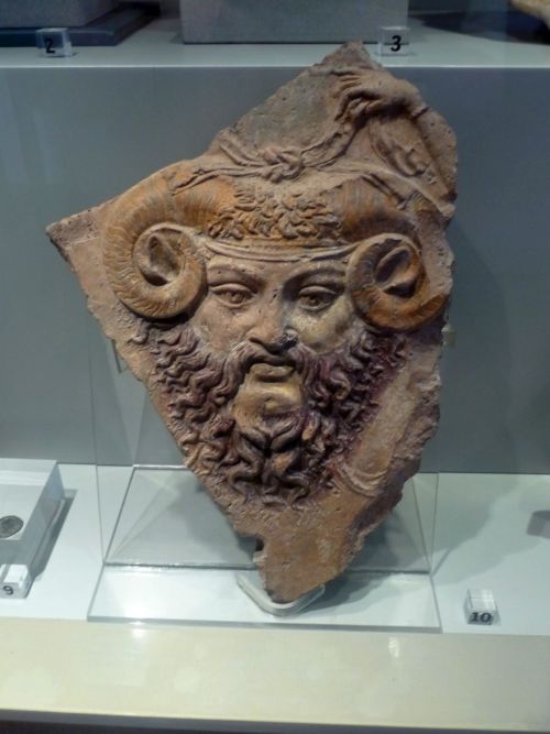 Museo BarraccoA terracotta fragment depicting Juppiter Ammone. First century CE.Rome, July 2015