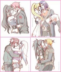 anamicenas:  samasa-sen:  IT TOOK ME A MOMENT TO REALIZE THESE ARE OUR GENDERBENT NARUTO SHIPS???????????????????  All by the amazing artist @lilithkiss, make sure to credit her work