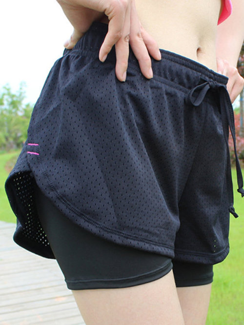 romanticandsadone: Breathable Pretend Two-pieces Sports Shorts ✧Your first order can get 20% OFF on 