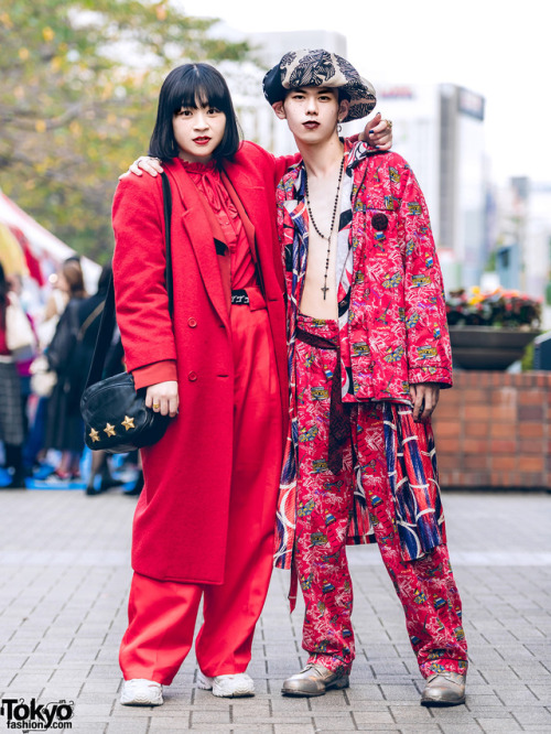 Nanako and Fumiya  on the street in Tokyo wearing vintage fashion along with a Christopher Nemeth ov