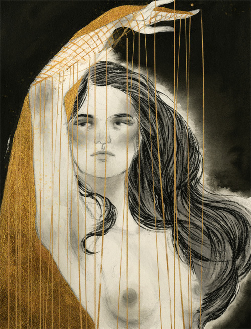 monthofloveart:Gold Dust Womanby Steenink, pencil, gold paintFor the fourth prompt of “Metamorphosis