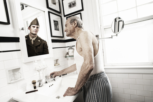 conflictingheart: The “Reflection” series of older people looking at their younger selves in mirror