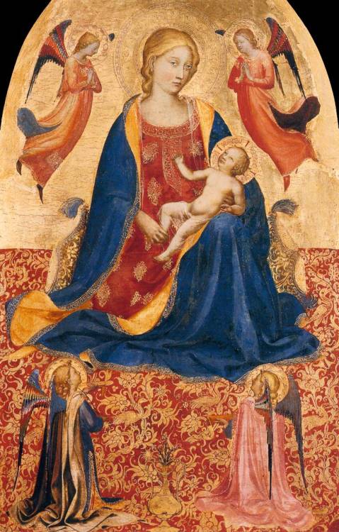 femalebeautyinart:Madonna of Humility by Fra Angelico, c. 1418Happy 9th Day of Christmas!