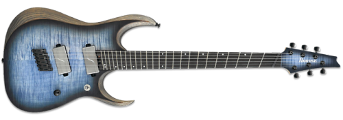 The Ibanez Iron Label RGDIM6FM is the first six-string multi-scale fan-fret guitar made by Ibanez. T