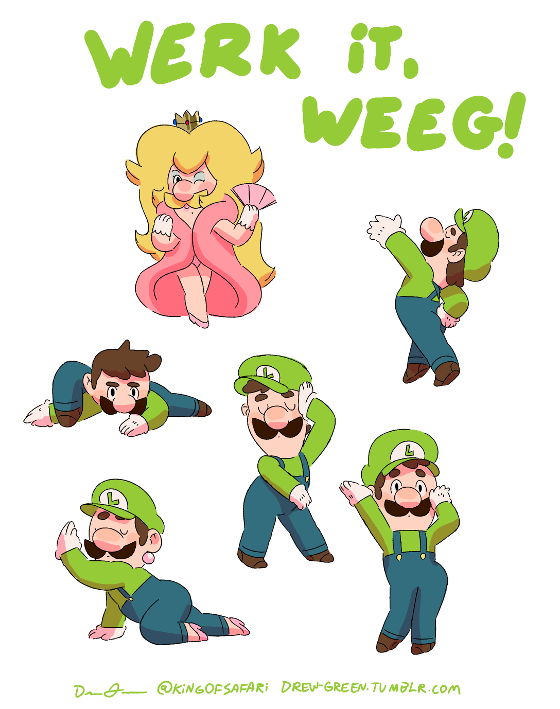 drew-green:The Mushroom Kingdom is BURNING, child, and Luigi is serving you body,