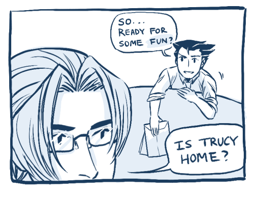 objectionablygaylawyers:  With Miles being a chief prosecutor and all, they don’t get much courtroom action anymore. What nerds.