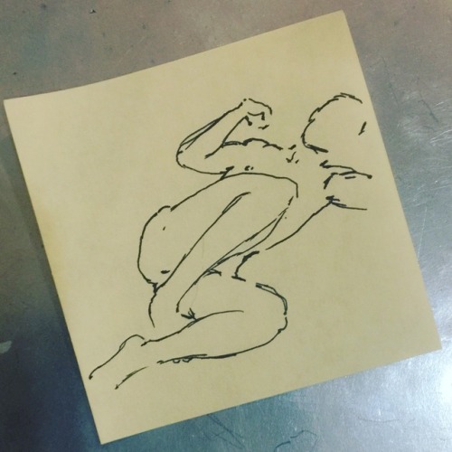 sticky-note-doodles: Figure sketches. Felt tip pen on 3x3 post it notes.