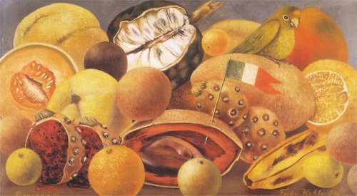 artist-frida: Still Life with Parrot and Flag, Frida KahloMedium: oil,canvas