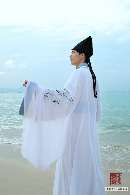 Traditional Chinese Hanfu - Type: Zhiju/直裾 (straight-hem robe) &amp; white Daxiushan/大袖衫 (large-