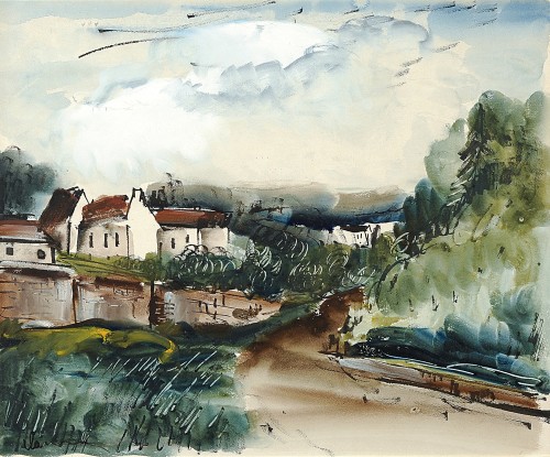 Village Road   -    Maurice de Vlaminck,  1922French,  1876-1958Watercolour, 46 x 55 cm