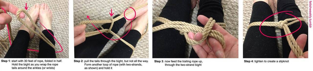 fetishweekly:  Shibari Tutorial: Ankle or Wrist Slip Knot Restraint♥ Always practice