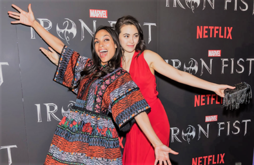Jessica Henwick and Rosario Dawson at the Marvel’s Iron Fist premiere