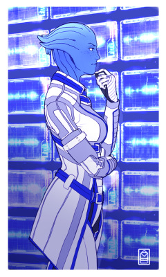 yakuzalex: I attempted to salvage a drawing from several months ago and after editing it to death, I give up. So here’s Liara looking really hard at some very important terminals that I totally drew and didn’t add last minute please