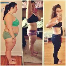bigbitchgetsfit:  I felt the need for a reminder of how far I’ve come, I’ve been pretty hard on myself lately so it’s time for a before during and during.  Before - 230lbs, 3.5 years ago before my first attempt to start my fitness journey (it’s