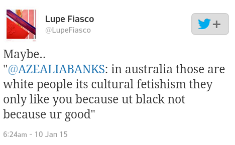 armaniblanco:  kingjaffejoffer:  tudorroses:  Lupe Fiasco clocks Azealia Banks  lmao  shut down around the fucking clock!